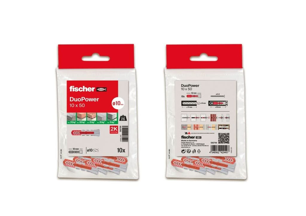 Taco Duopower 10x50 Sin Tornillo | Tecnología Bimaterial para Máxima Sujeción - fischer Shop