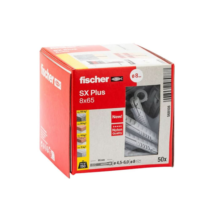 Taco SX Plus 8x65 (Sin Tornillo) Caja 50uds | Expansión Óptima y Sujeción Segura - fischer Shop