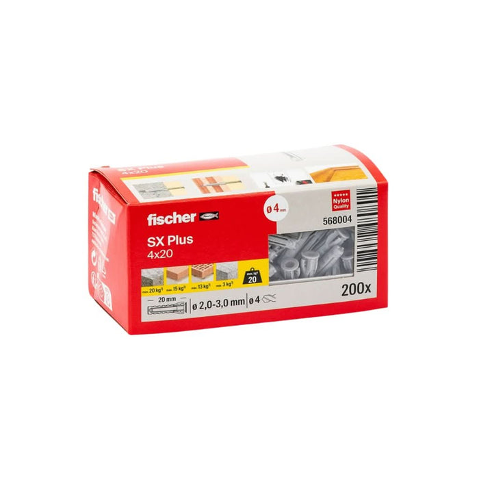 Taco SX Plus 4x20 (Sin Tornillo) Caja 200 uds | Expansión Óptima y Sujeción Segura - fischer Shop