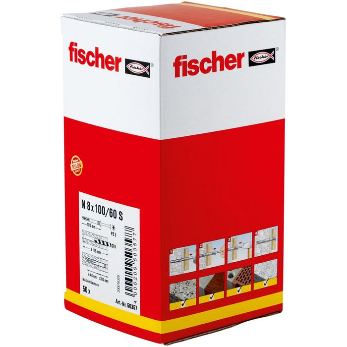 Tacos clavo N 8 x 100/60 S para fijaciones profundas – Caja 50 uds - fischer Shop