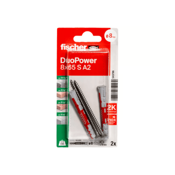 Taco Duopower 8x65 Con Tornillo | Expansión Óptima y Sujeción Segura - fischer Shop