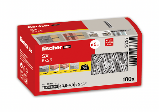 Taco SX original 5x25 fischer (sin tornillo)| Fijación estándar y de calidad - fischer Shop