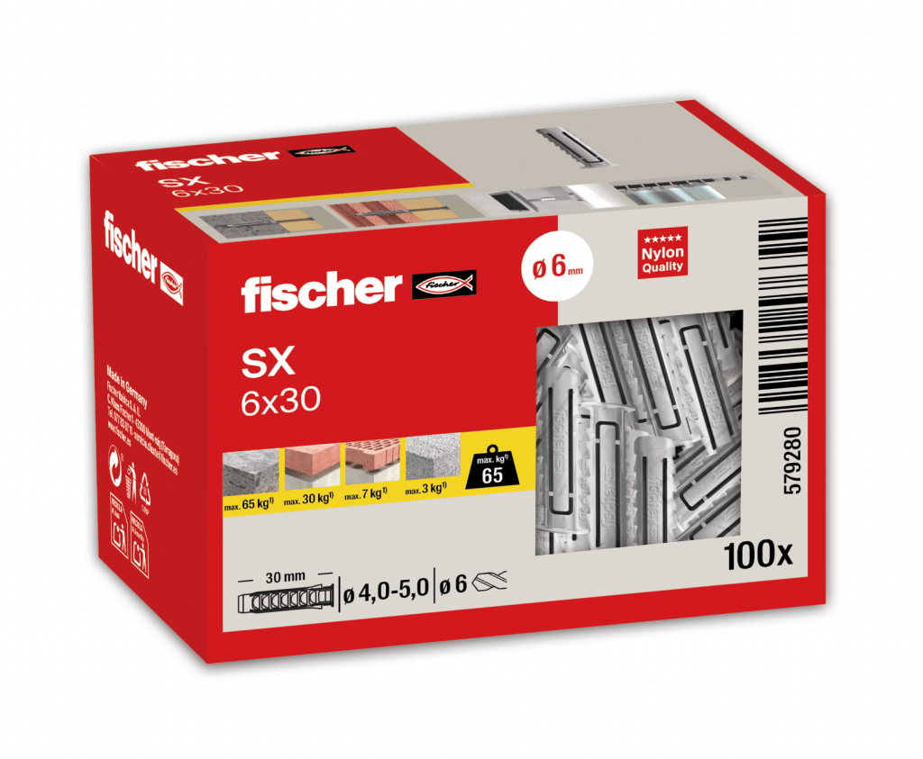 Taco de nailon fischer SX 6x30 · 66 kg en hormigón — fischer Shop