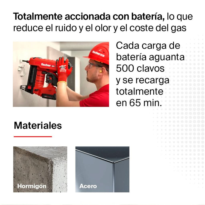 Clavadora De Hormigón Fischer FXC 85 Sin Gas - 85 Julios, Ajuste Profundidad, Para 500 Clavos Por Carga