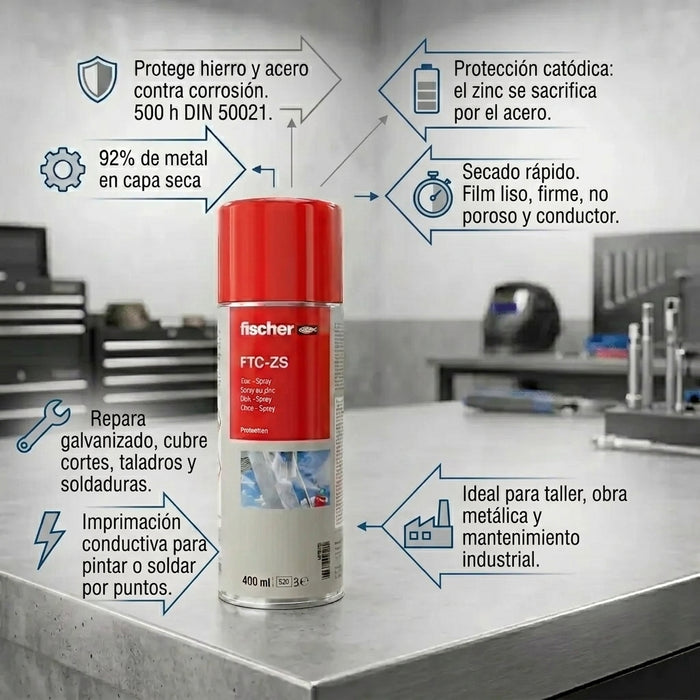 Spray de zinc FTC-ZS Fischer 400 ml | Galvanizado en frío