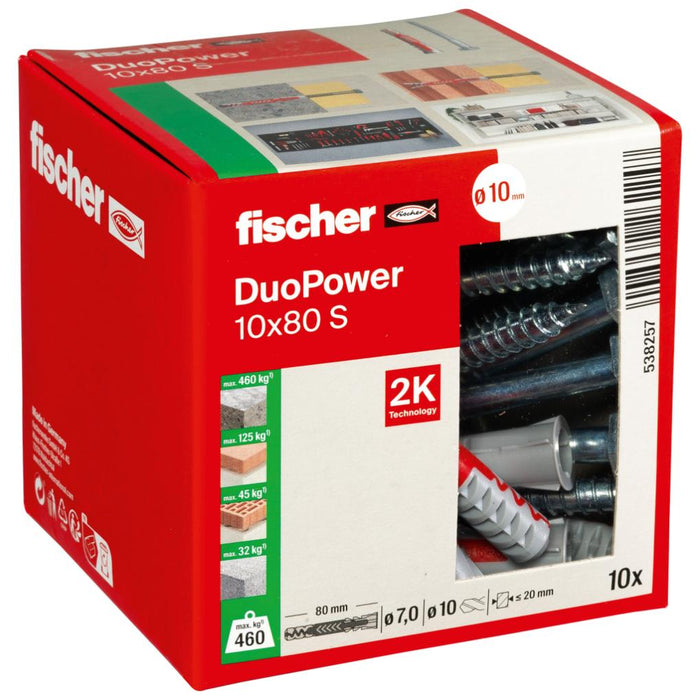 Taco Duopower 10x80 con tornillo hexagonal 10 uds - fischer Shop