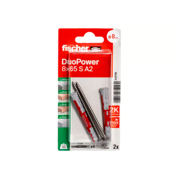 Taco Duopower 8x65 Con Tornillo | Expansión Óptima y Sujeción Segura