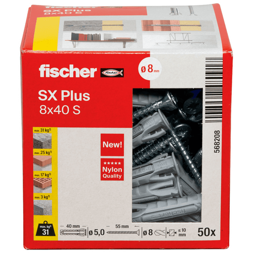 Taco SX Plus 8x40 fischer (con tornillo) | Expansión Óptima y Sujeción Segura (Copia) - fischer Shop